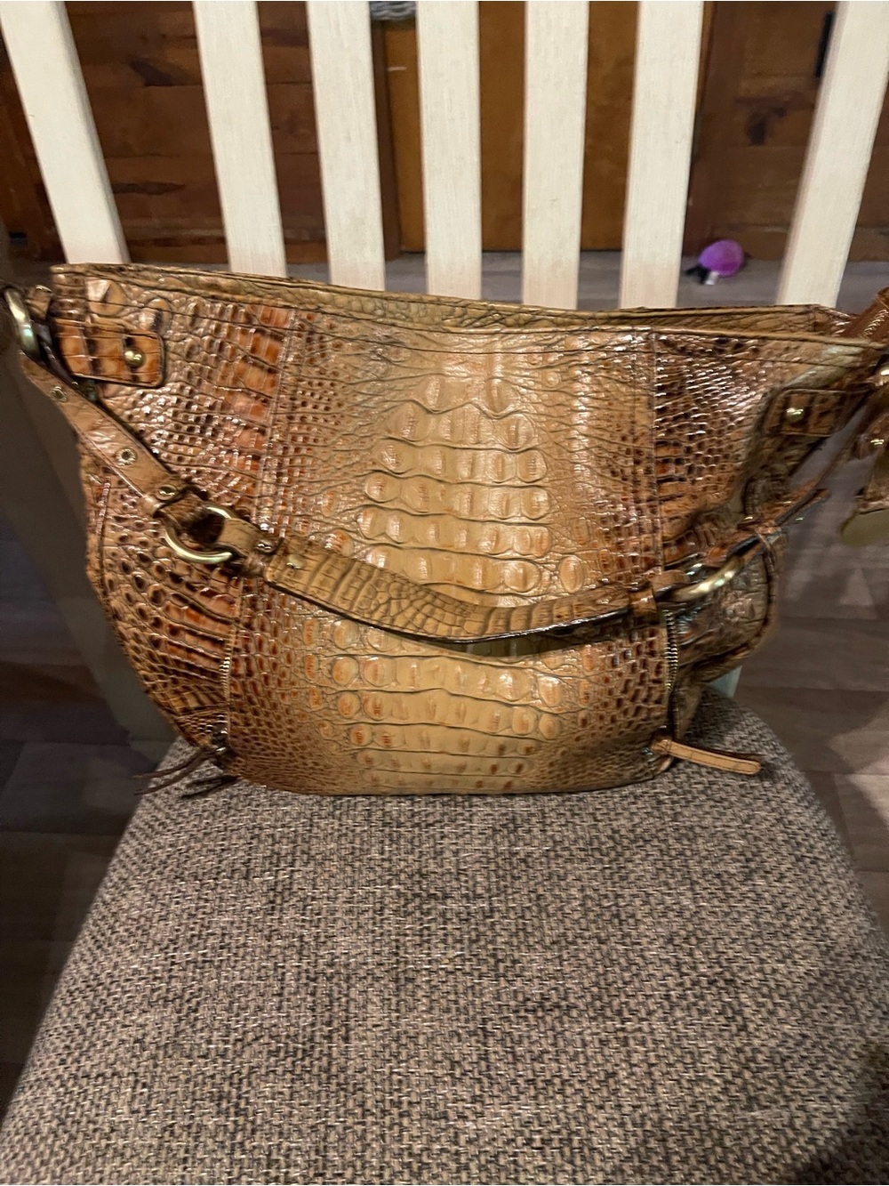 Women's Braham Croc-Embossed Hobo Bag in Brown
